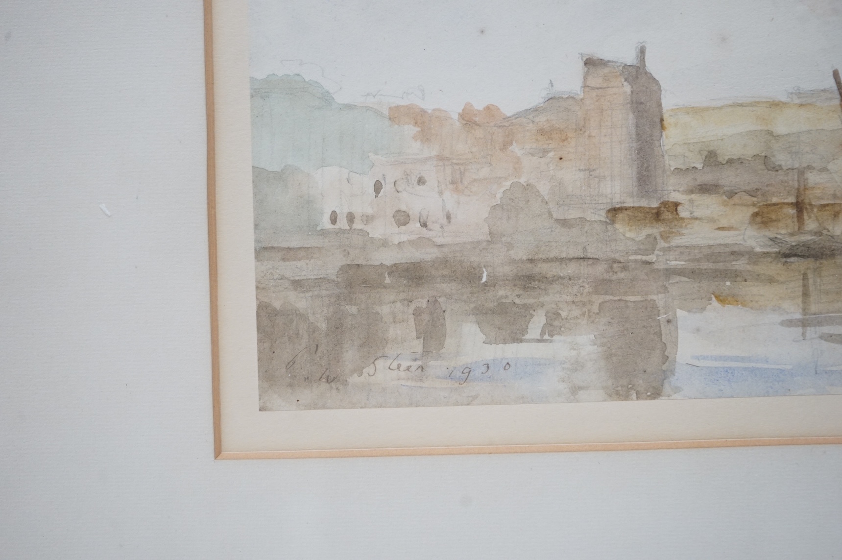 Philip Wilson Steer (1860-1942), Harbour view, signed and dated 1930, watercolour, 18 x 29cm